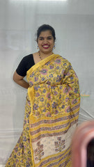 Vriksham Light Yellow Floral Print Maheshwari Cotton Silk Saree-Handloom-VS4932