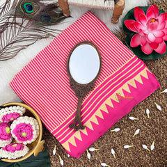 Vriksham Light Pink Striped Print Designer Ajrakh Modal Silk Saree-VS4653