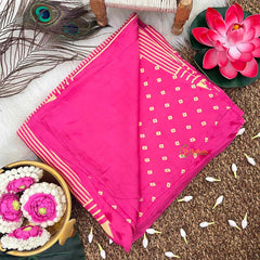 Vriksham Light Pink Striped Print Designer Ajrakh Modal Silk Saree-VS4653