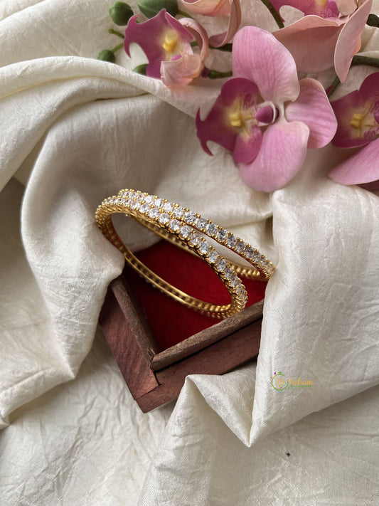 Premium Gold Tone American Diamond Bangle Set -Geometric- White- G11921