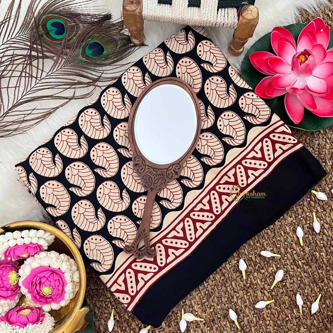 Vriksham Black Designer Ajrakh Modal Silk Saree-VS4656