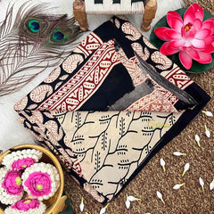 Vriksham Black Designer Ajrakh Modal Silk Saree-VS4656