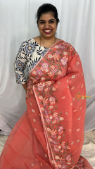 Blush Pink Sita Ramam Floral Embroider Cotton Saree-Handloom-VS3858