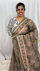 Grey Sita Ramam Floral Crush Organza Saree-Handloom-VS3853