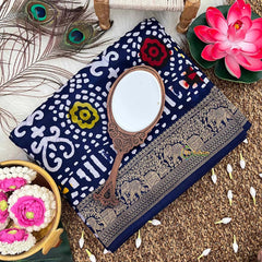 Vriksham Navy Blue Bandhani Print Ajrakh Dola Silk Saree-VS4375