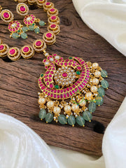 Precious Jadau Kundan Short Neckpiece-Pastel Green Beads -J1625