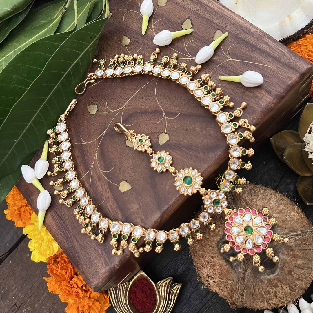 Vriksham Traditional Indian With Kundan 1 gm Gold Maang Tikka-Gold Bead-G20332