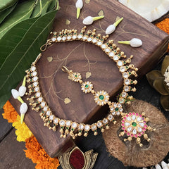 Vriksham Traditional Indian With Kundan 1 gm Gold Maang Tikka-Gold Bead-G20332