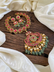 Precious Jadau Kundan Short Neckpiece-Pastel Green Beads -J1625