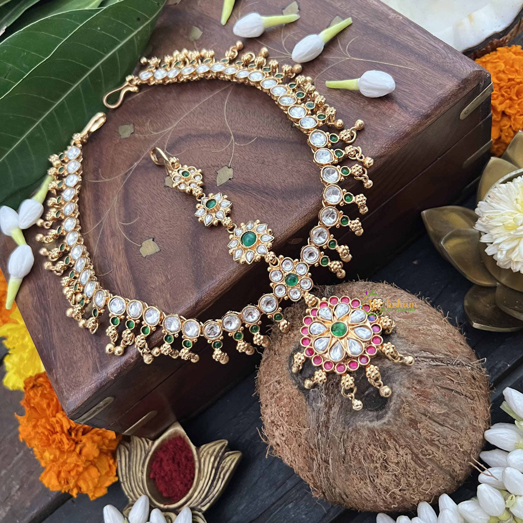 Vriksham Traditional Indian With Kundan 1 gm Gold Maang Tikka-Gold Bead-G20332