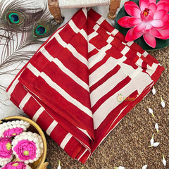 Vriksham Radish Red With Off White Striped Print Ajrakh Modal Silk Saree-VS4667