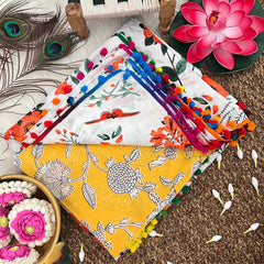 Vriksham Ink Blue Cotton Mulmul Saree with Pom Pom Lace Saree-VS5016