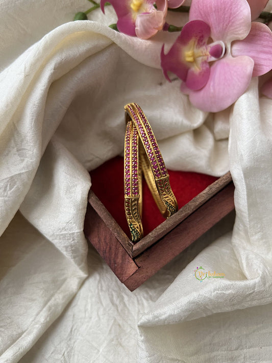 Antique Gold Alike AD Stone Bangle Set - Red, Green - G11762