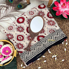 Vriksham Off White With Red Floral Striped Print Ajrakh Modal Silk Saree-VS4669