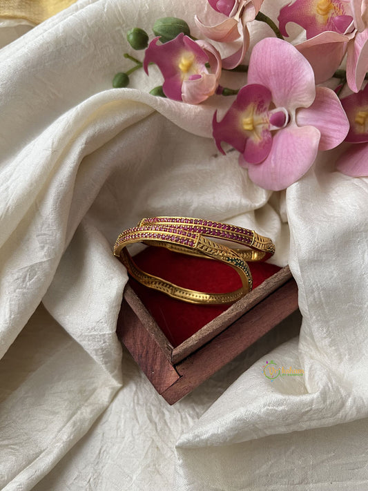 Antique Gold Alike AD Stone Bangle Set - Red, Green - G11762