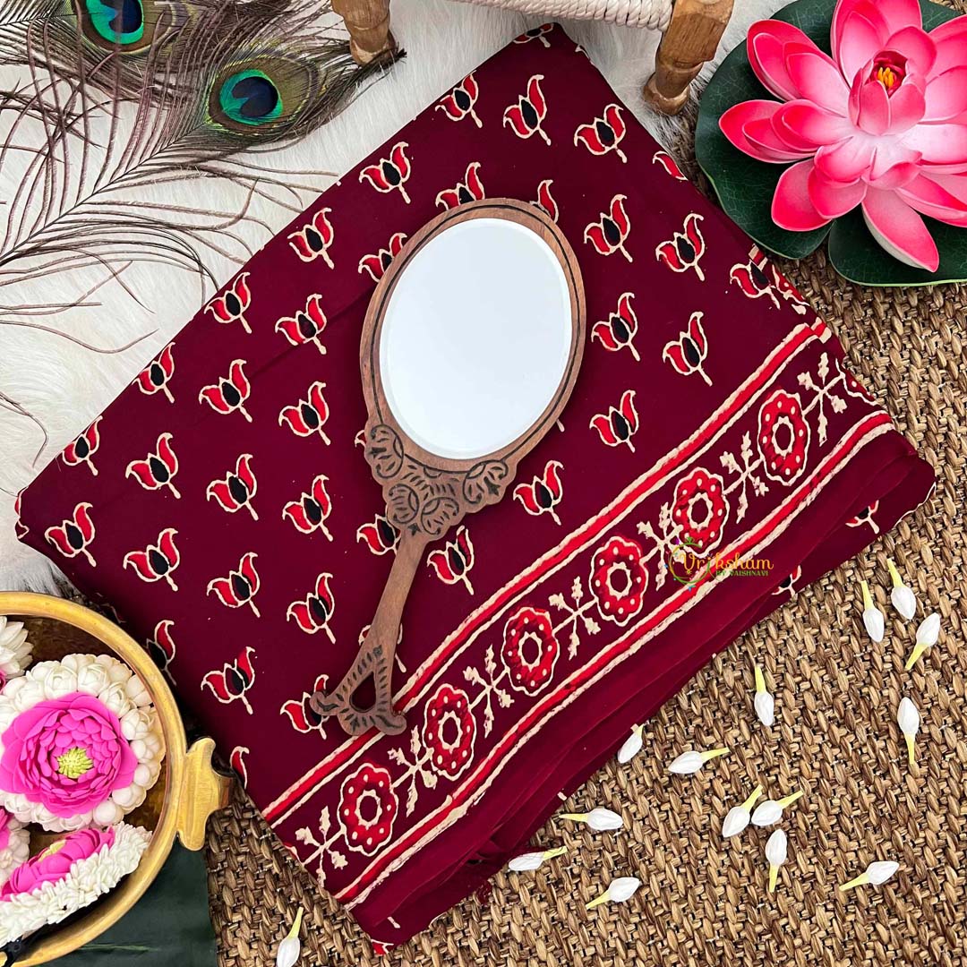 Vriksham Maroon Floral Design Ajrakh Modal Silk Saree-VS4652