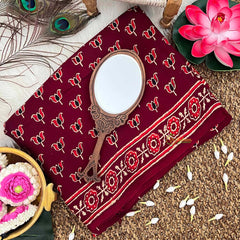 Vriksham Maroon Floral Design Ajrakh Modal Silk Saree-VS4652