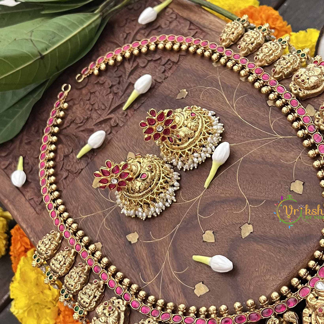 Vriksham Designer Mango Style 1 gm Gold Long Neckpiece With Jhumka-Rice Pearl-G20334