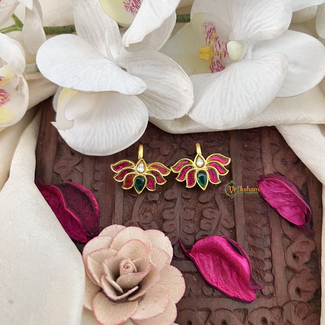 Vriksham Classic Lotus Style Kundan Jadau Press Bugadi-Green Red & White-J3521