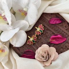 Vriksham Classic Lotus Style Kundan Jadau Press Bugadi-Green Red & White-J3521