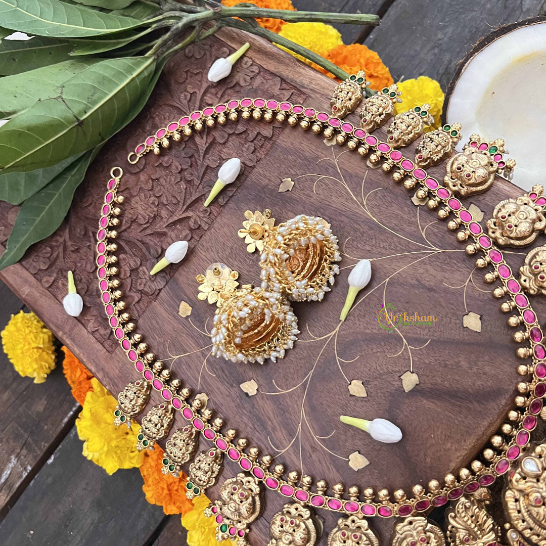 Vriksham Designer Mango Style 1 gm Gold Long Neckpiece With Jhumka-Rice Pearl-G20334