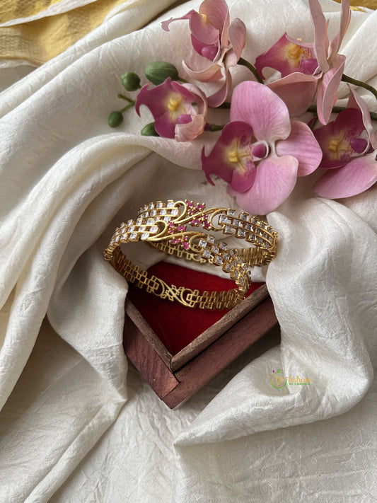 Antique  AD Stone Bangle Set - Red, White - G11766