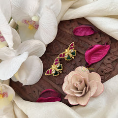 Vriksham Butterfly Bloom Kundan Jadau Press Bugadi-Red Green & White-J3537