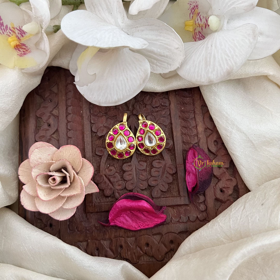 Vriksham Elegant Mango Kundan Jadau Press Bugadi-Red White-J3540