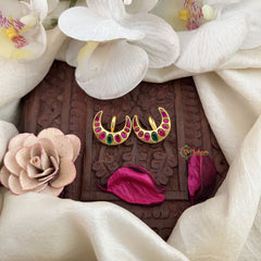 Vriksham Half Moon Style Kundan Jadau Press Bugadi-Red Green-J3516