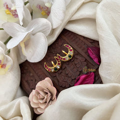 Vriksham Half Moon Style Kundan Jadau Press Bugadi-Red Green & White-J3515