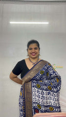 Vriksham Navy Blue Bandhani Print Ajrakh Dola Silk Saree-VS4375