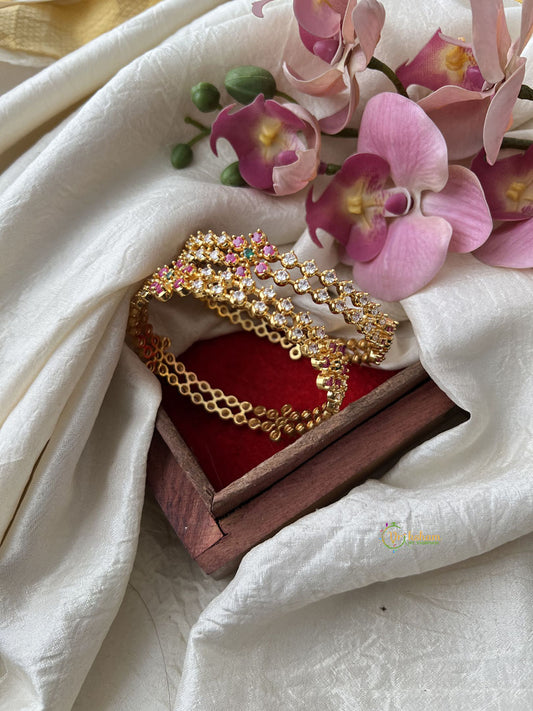 Premium Floral Gold Look Alike AD Stone Bangle Set  - G11790