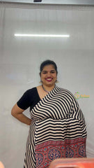 Vriksham Cream With Black Striped Print Ajrakh Modal Silk Saree-VS4663