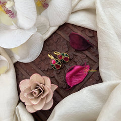 Vriksham Designer Pear Drop Jadau Press Bugadi-Red Green-Pearl-J3572