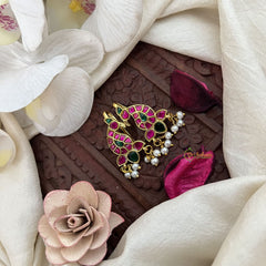 Vriksham Elegant Mayura Kundan Jadau Press Bugadi-Green Red-Pearl-J3546