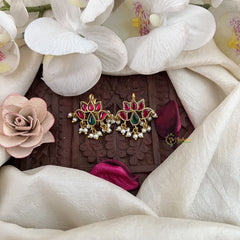 Vriksham Lotus Diya Style Jadau Press Bugadi-Red Green-J3567