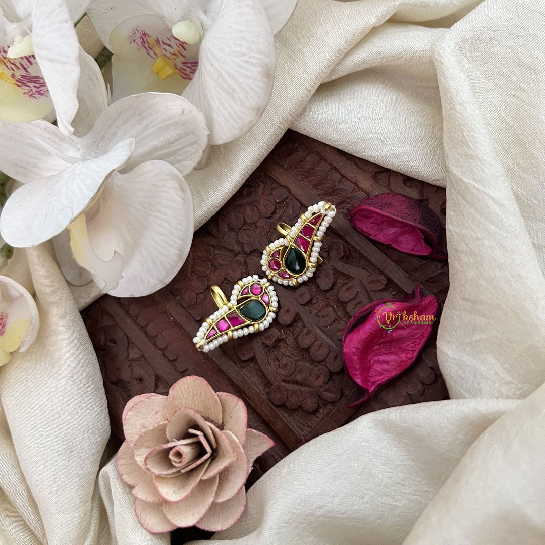 Vriksham Designer Peacock Pearl Coted Style Jadau Press Bugadi-Red Green-J3566