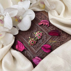 Vriksham Dual Peacock Style Kundan Jadau Press Bugadi-Red White & Green-J3954