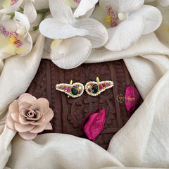 Vriksham Designer Peacock Pearl Coted Style Jadau Press Bugadi-Red Green & White-J3565