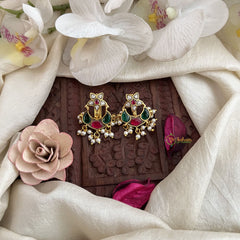 Vriksham Elegant Gulbahaar Style Jadau Press Bugadi-Red Green & White-Pearl-J3568