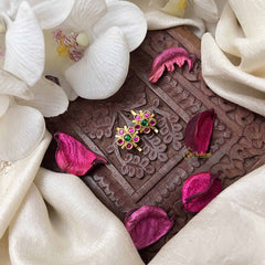 Vriksham Minimalist Round Floral Style Kundan Jadau Press Bugadi-Red Green-J3949