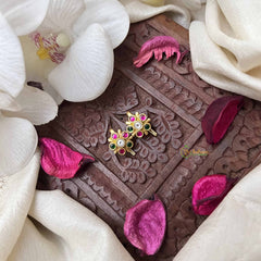 Vriksham Minimalist Round Floral Style Kundan Jadau Press Bugadi-Red Green & White-J3948