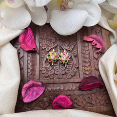 Vriksham Minimalist Round Floral Style Kundan Jadau Press Bugadi-Red Green & White-J3948