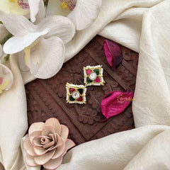 Vriksham Kamalika Lotus With Pearl Kundan Jadau Press Bugadi-Red Green & White-J3531