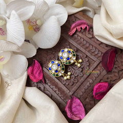 Vriksham Sun Floral Style With Half Moon Kundan Jadau Press Bugadi-Blue Green & White-J3947