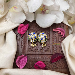 Vriksham Sun Floral Style With Half Moon Kundan Jadau Press Bugadi-Blue Green & White-J3947