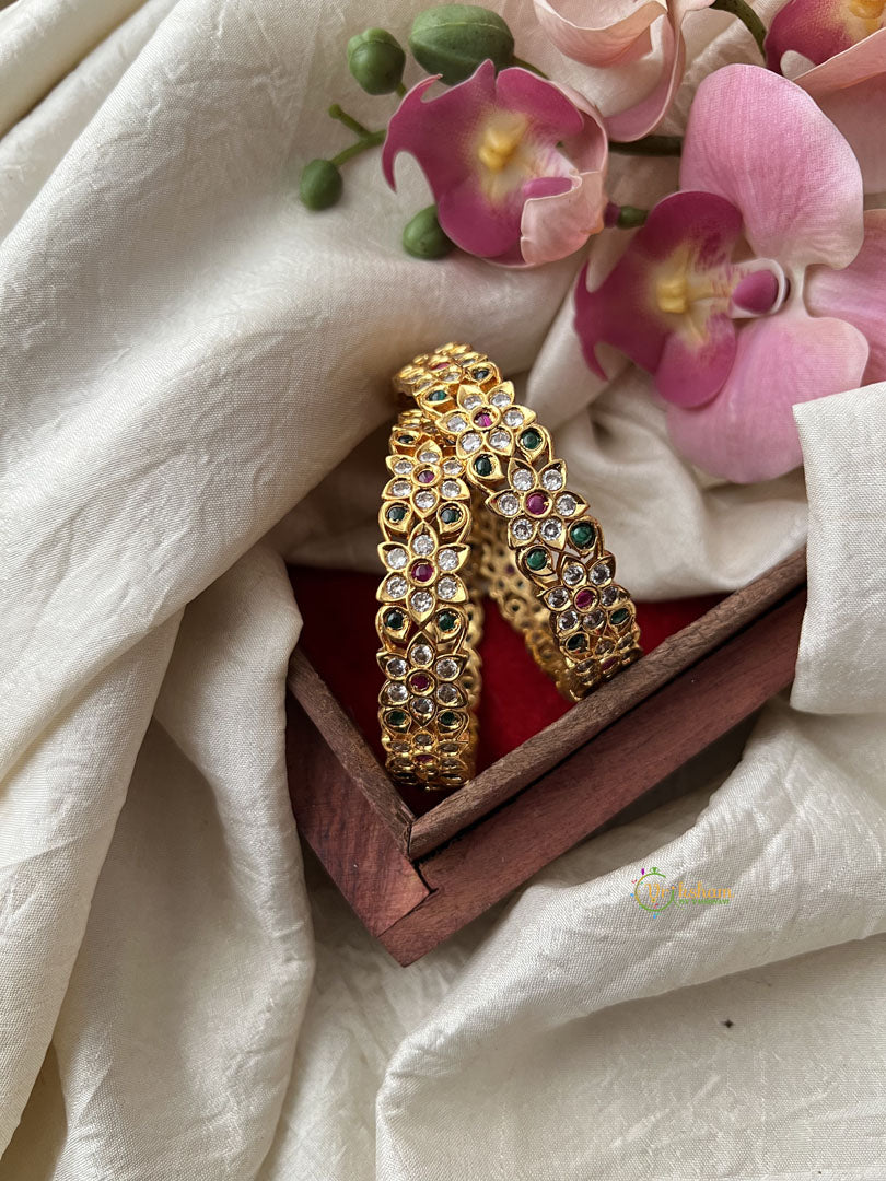 Premium Gold Alike Floral AD Stone Bangle Set - G11819