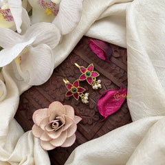 Vriksham Designer Floral Vine Kundan Jadau Press Bugadi-Green Red-Pearl-J3547