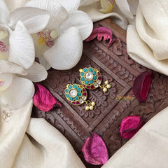 Vriksham Sun Floral Style With Half Moon Kundan Jadau Press Bugadi-Red Green & White-J3946