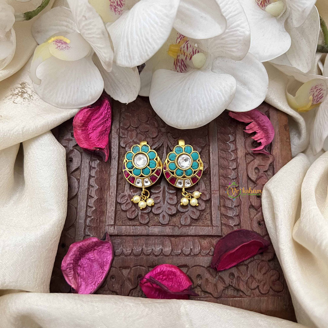 Vriksham Sun Floral Style With Half Moon Kundan Jadau Press Bugadi-Red Green & White-J3946